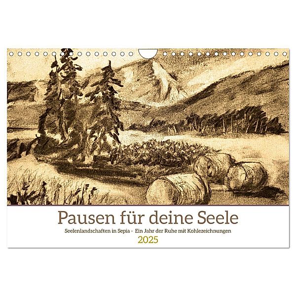 Pausen für deine Seele - Seelenlandschaften in Sepia - Ein Jahr der Ruhe mit Kohlezeichnungen (Wandkalender 2025 DIN A4 quer), CALVENDO Monatskalender, Calvendo, Michaela Schimmack