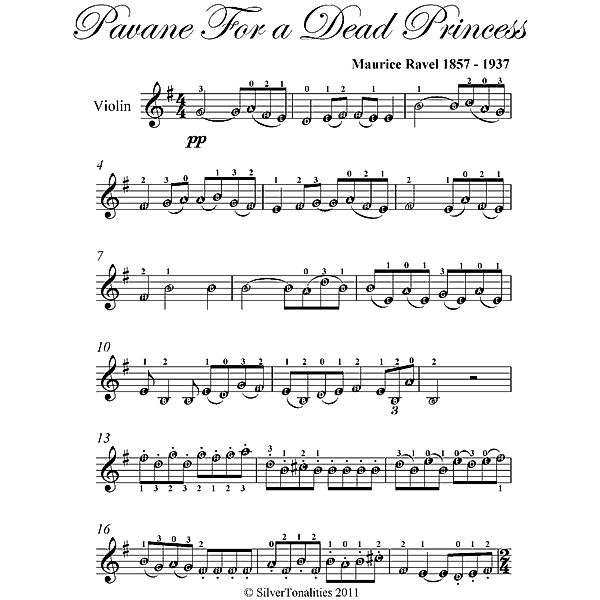 Pavane for a Dead Princess Easy Violin Sheet Music, Maurice Ravel