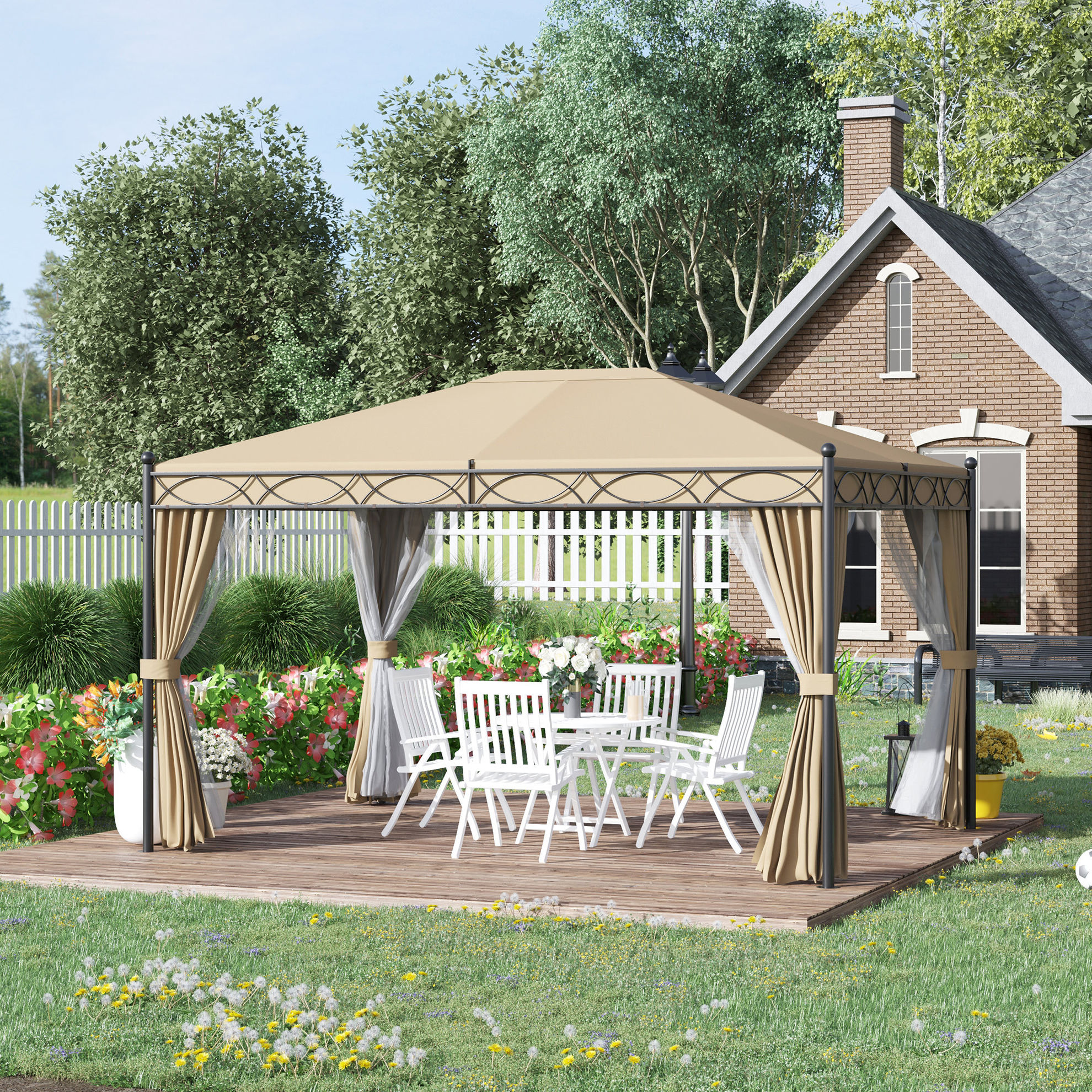 Pavillon mit Seitenwänden beige Farbe: beige