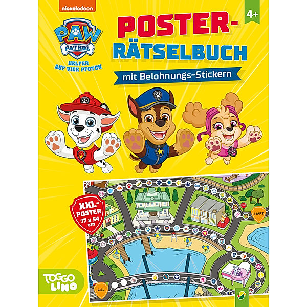 PAW Patrol Poster-Rätselbuch mit Belohnungs-Stickern, Schwager & Steinlein Verlag
