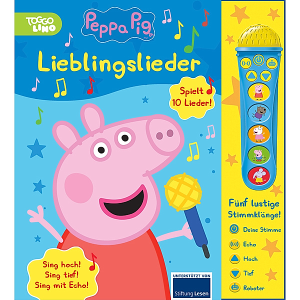 Peppa Pig - Lieblingslieder - Mikrofonbuch - Pappbilderbuch mit abnehmbarem Mikrofon mit 5 lustigen Stimmklängen und 10 Melodien - Peppa Wutz