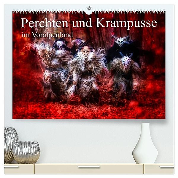 Perchten und Krampusse im Voralpenland (hochwertiger Premium Wandkalender 2024 DIN A2 quer), Kunstdruck in Hochglanz, Manfred Fiedler