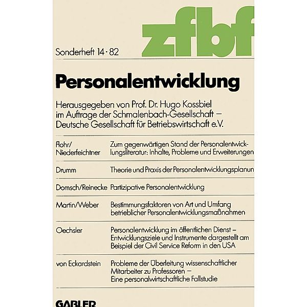 Personalentwicklung / Schmalenbachs Zeitschrift für betriebswirtschaftliche Forschung - Sonderheft Bd.14, Hugo Kossbiel