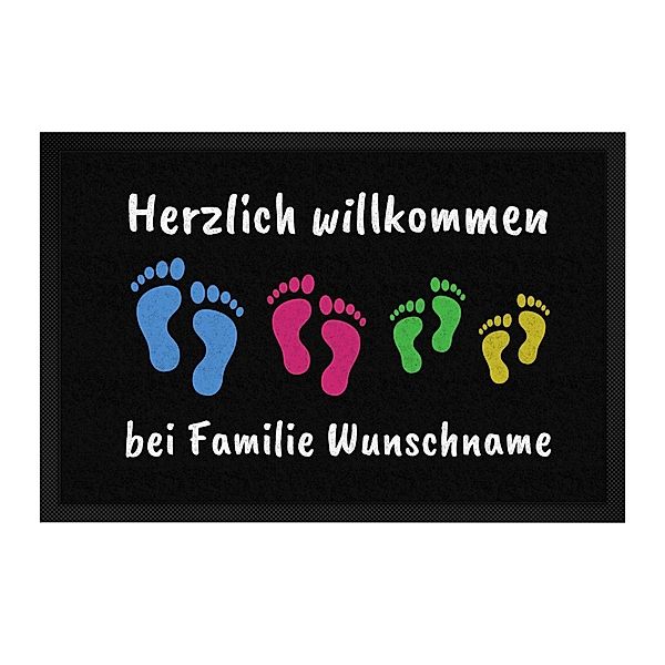 Personalisierte Fussmatte mit Namen (Motiv: 4 Fussabdrücke)