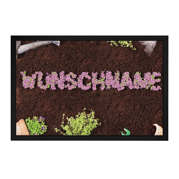 Personalisierte Fussmatte mit Namen (Motiv: Blumenbeet)