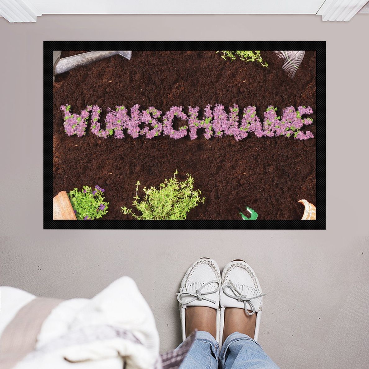 Personalisierte Fußmatte mit Namen Motiv: Blumenbeet | Weltbild.de