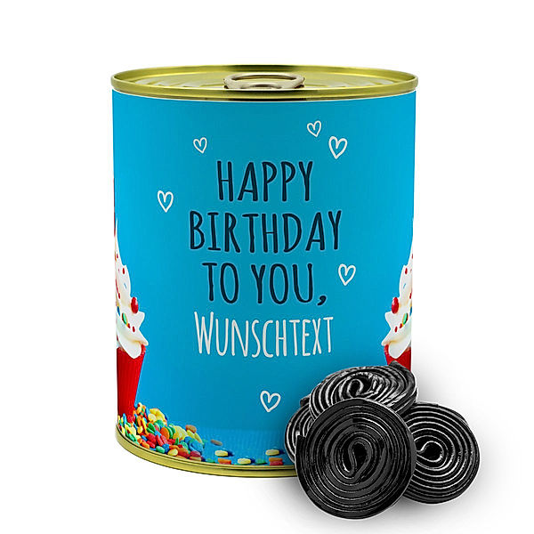 Personalisierte Geschenkdose - Haribo Lakritz-Schnecken (Motiv: Geburtstag)