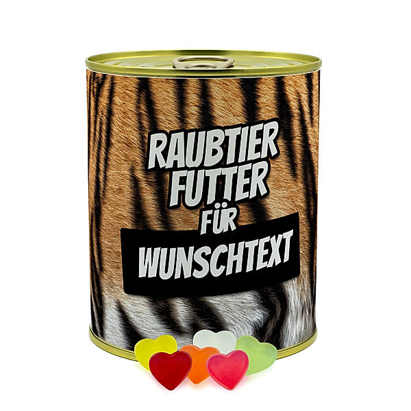 Personalisierte Geschenkdose - Katjes Glücksherzen (Motiv: Raubtierfutter)