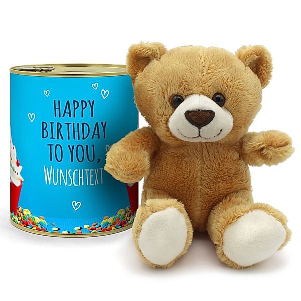 Personalisierte Geschenkdose - Teddybär (Motiv: Geburtstag)