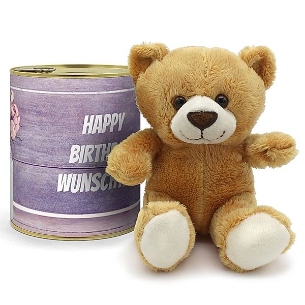 Personalisierte Geschenkdose - Teddybär (Motiv: Vintage Blumen)