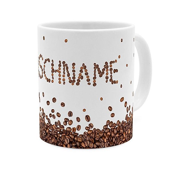 Personalisierte Panorama-Tasse, weiss (Motiv: Kaffeebohne)