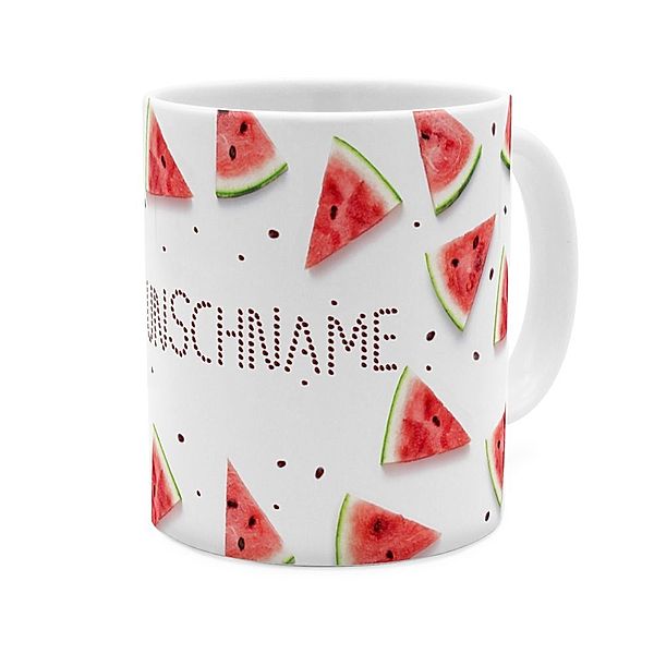 Personalisierte Panorama-Tasse, weiss (Motiv: Melone)