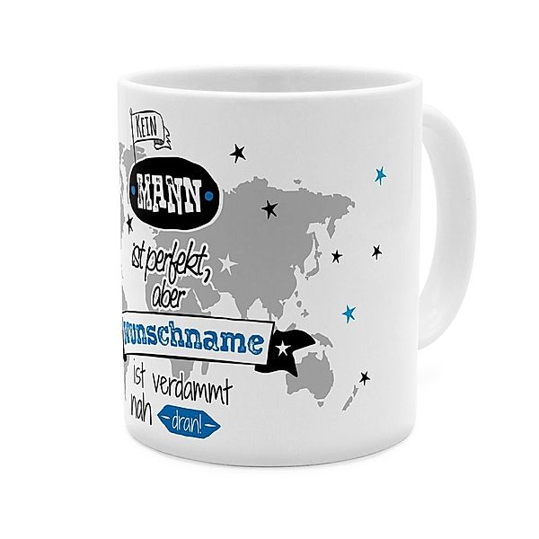 Personalisierte Panorama-Tasse, weiss (Motiv: Nicht Perfekt Mann)