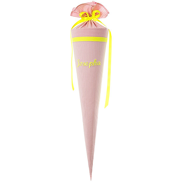 paula & ferdinand Personalisierte Schultüte VICHY STRIPES I rose (Farbe: neon gelb)