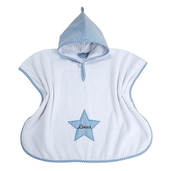 Lakaro Personalisierter Bade-Poncho STERN hellblau (Stickfarbe: wollweiss)