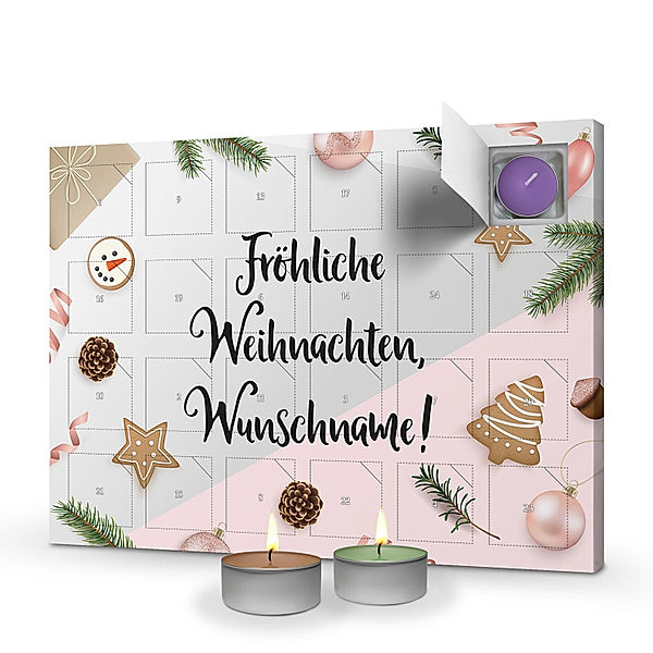 Personalisierter Duftkerzen-Adventskalender (Motiv: 3 Zeilen)