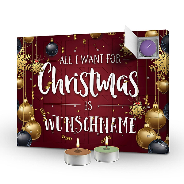 Personalisierter Duftkerzen-Adventskalender (Motiv: All I want for Christmas)