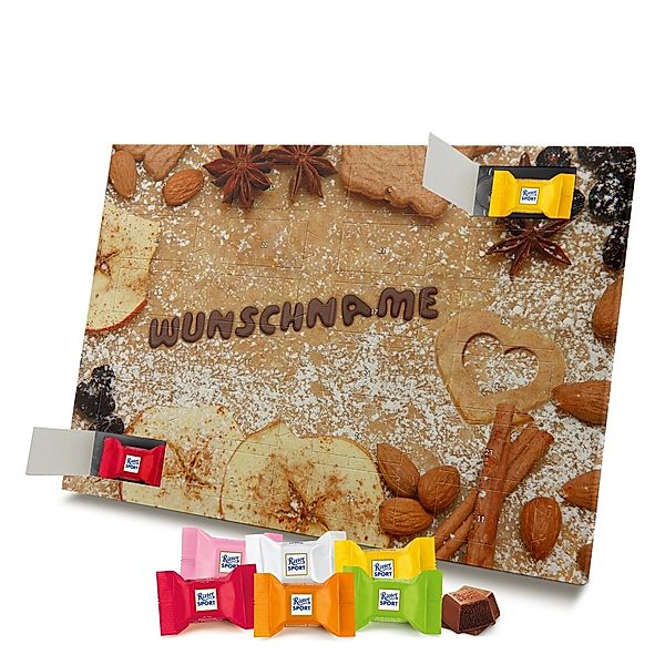 Personalisierter Ritter-Sport Adventskalender (Motiv: Backen mit Schokolade)