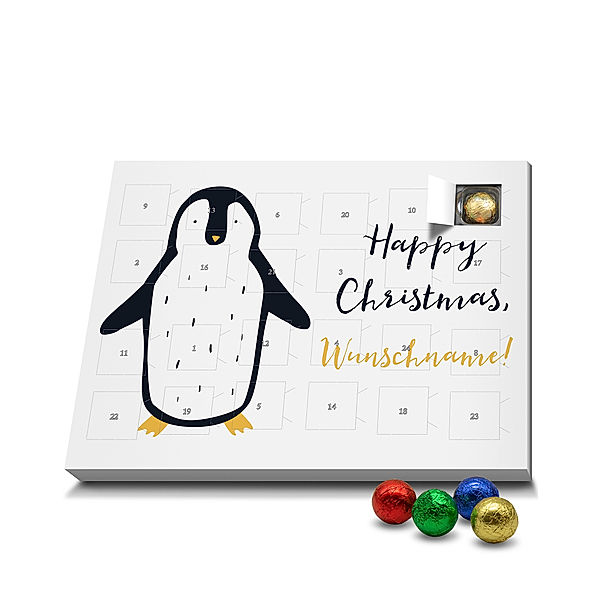 Personalisierter Schoko-Adventskalender (Motiv: Pinguin)