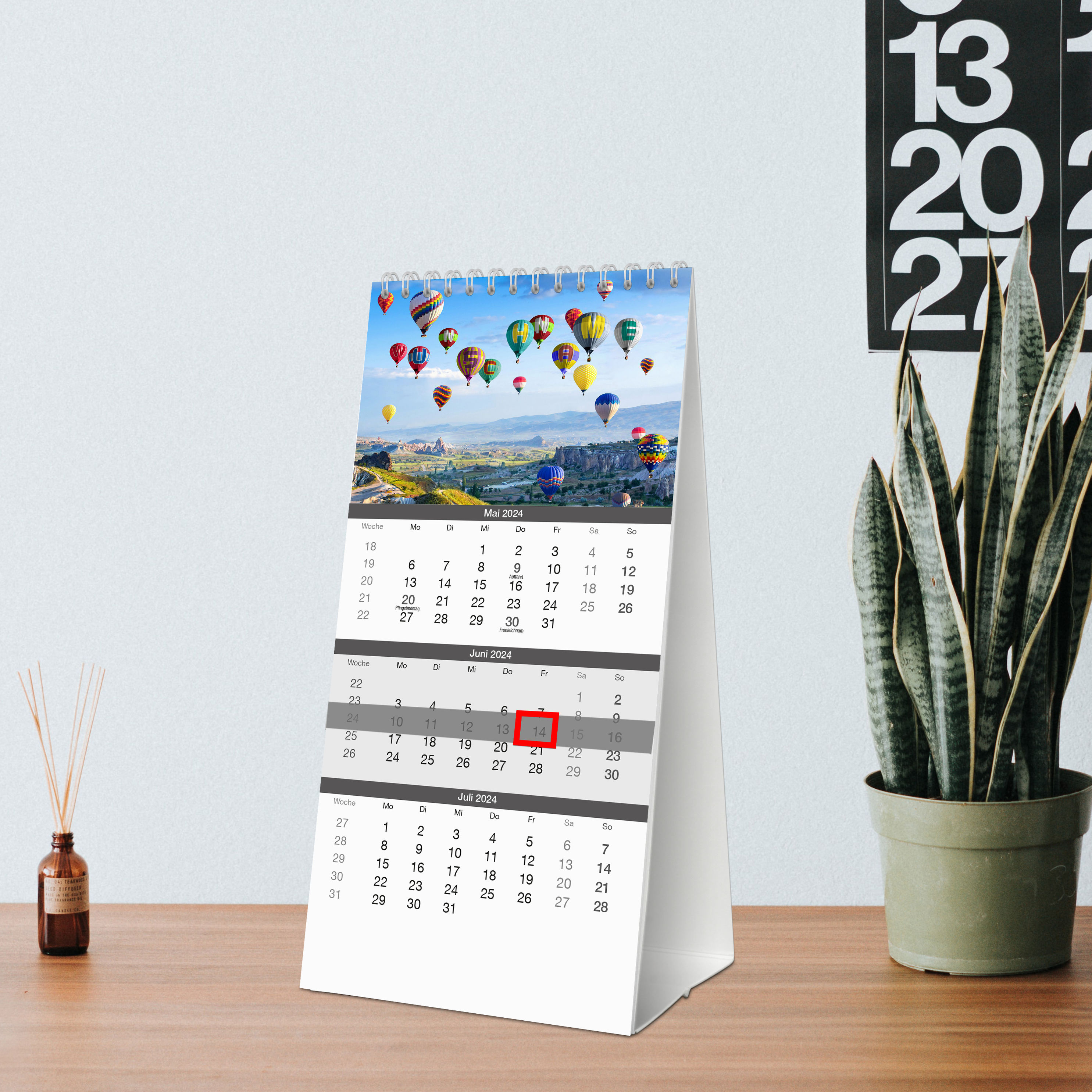 Personalisierter Tischkalender 3 Monate 2024 - Kalender bestellen