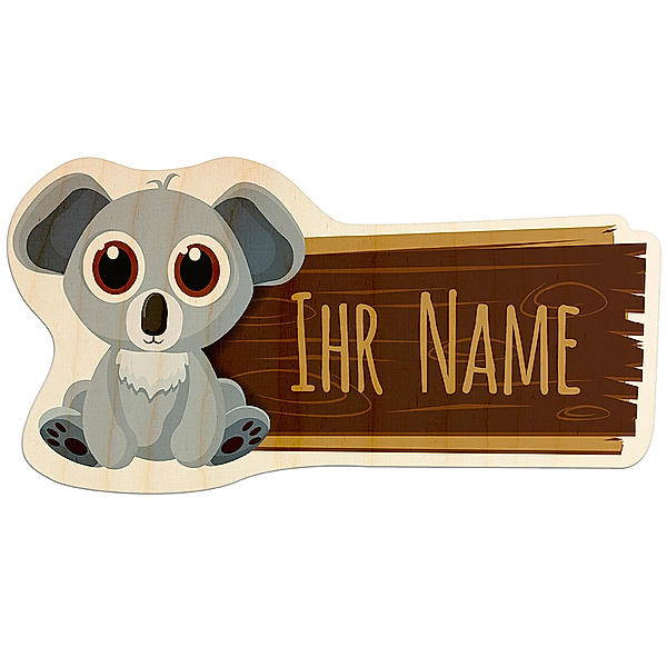 Personalisiertes Holz-Türschild mit Namen (Motiv: Koalabär)