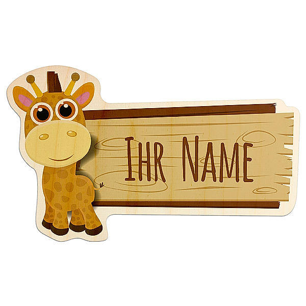 Personalisiertes Holz-Türschild mit Namen (Motiv: Giraffe)