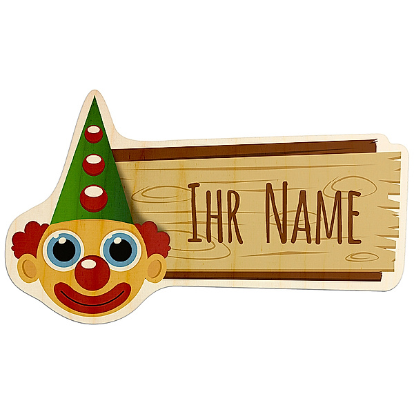 Personalisiertes Holz-Türschild mit Namen (Motiv: Clown)