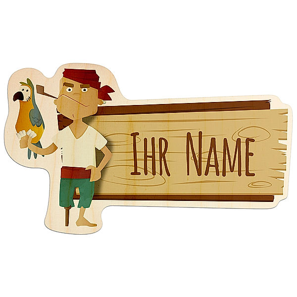 Personalisiertes Holz-Türschild mit Namen (Motiv: Pirat)