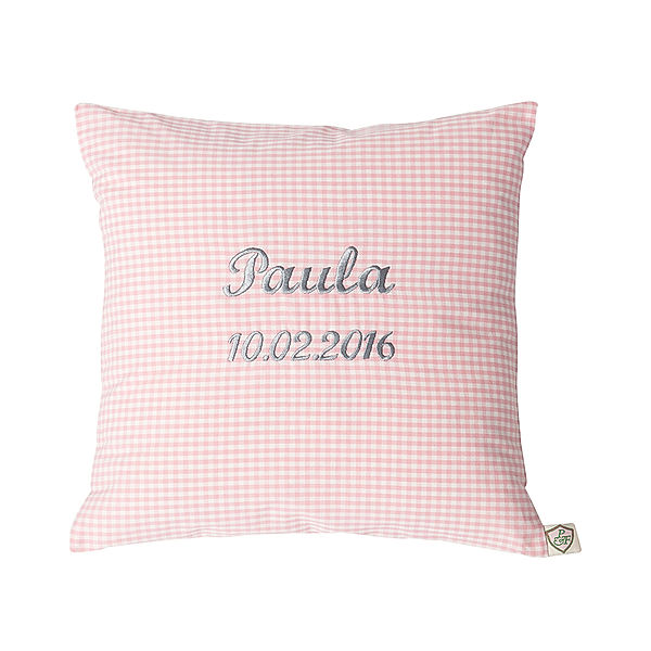 paula & ferdinand Personalisiertes Kissen VICHY KARO rose (Farbe: apfelgrün)