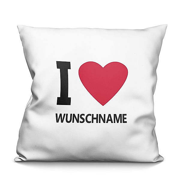 Personalisiertes Kissen, weiss (Motiv: I Love)