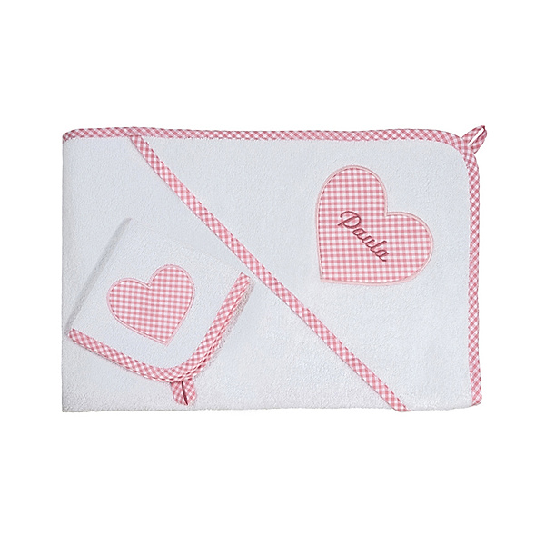 Lakaro Personalisiertes XL-Handtuch-Set HERZ rosa (Farbe: pink)