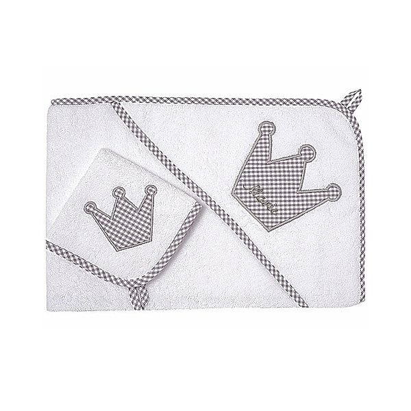 Lakaro Personalisiertes XL-Handtuch-Set KRONE grau (Farbe: grau)
