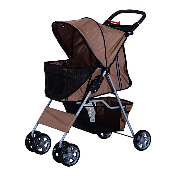 Pet Stroller mit Gitternetz (Farbe: kaffeebraun, Größe: 75 x 45 x 97 cm (LxBxH))