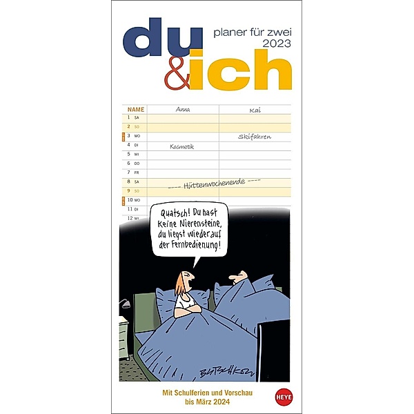 Peter Butschkow: Du & ich Planer für zwei 2023. Wandkalender 2023 zum Eintragen mit den bekannten Comics aus dem Pärchen, Peter Butschkow