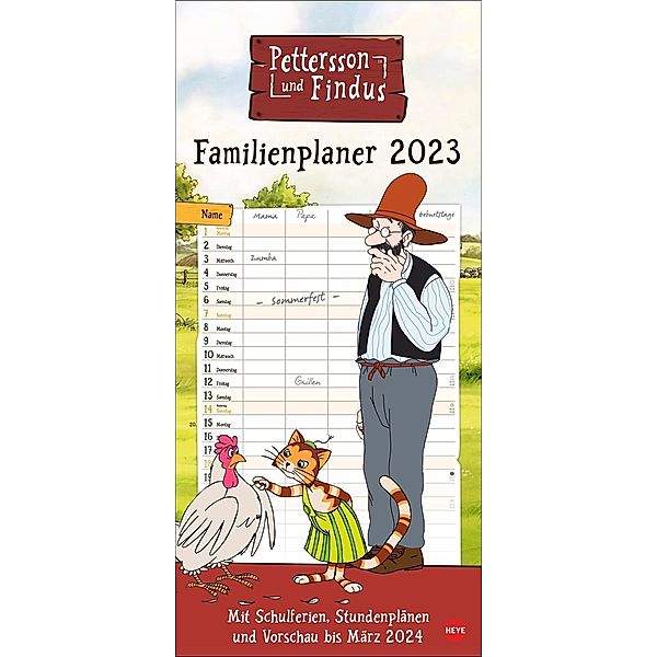 Petterson und Findus Familienplaner 2023. Familienkalender mit dem beliebten Bilderbuch- Duo. Praktischer Wandkalender m