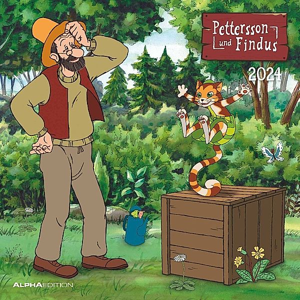 Pettersson & Findus 2024 - Broschürenkalender 30x30 cm (30x60 geöffnet) - Kalender mit Platz für Notizen - mit herausnehmbarem Poster - Wandkalender