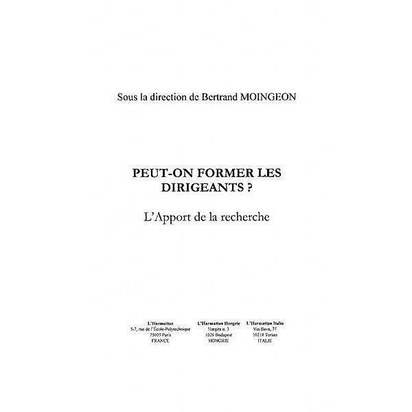 PEUT-ON FORMER LES DIRIGEANTS ? / Hors-collection, Moingeon Bertrand