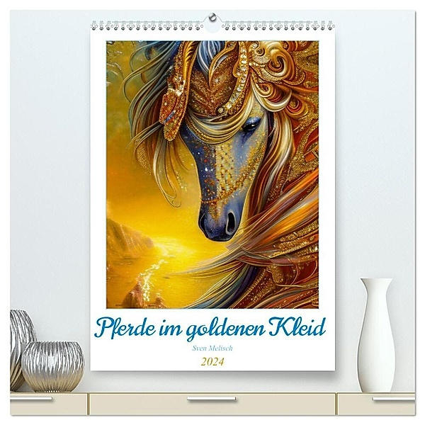 Pferde im goldenen Kleid (hochwertiger Premium Wandkalender 2024 DIN A2 hoch), Kunstdruck in Hochglanz, Sven Melisch