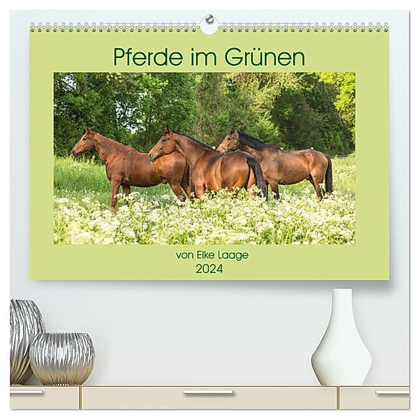 Pferde im Grünen (hochwertiger Premium Wandkalender 2024 DIN A2 quer), Kunstdruck in Hochglanz, Elke Laage