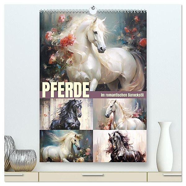Pferde im romantischen Barockstil (hochwertiger Premium Wandkalender 2024 DIN A2 hoch), Kunstdruck in Hochglanz, Rose Hurley