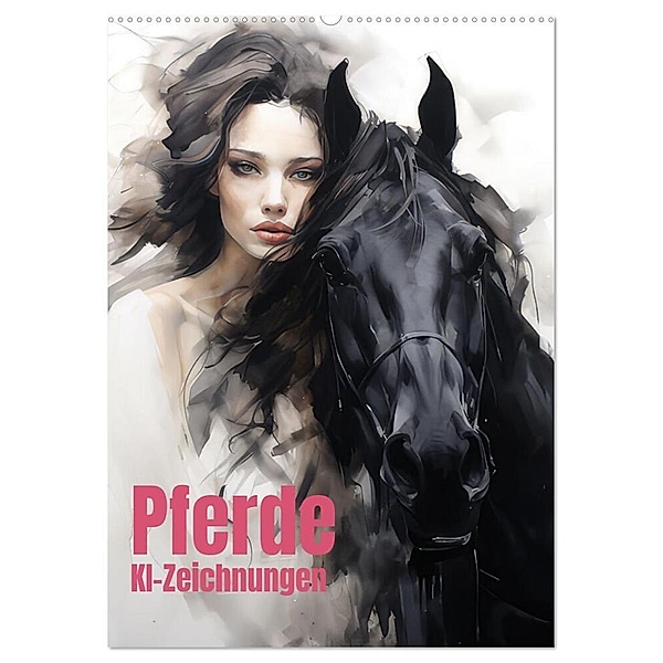 Pferde - KI-Zeichnungen (Wandkalender 2025 DIN A2 hoch), CALVENDO Monatskalender, Calvendo, Liselotte Brunner-Klaus