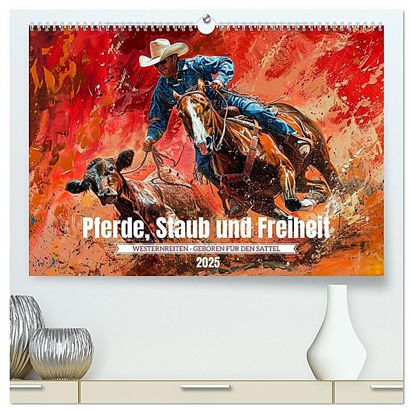 Pferde, Staub und Freiheit (hochwertiger Premium Wandkalender 2025 DIN A2 quer), Kunstdruck in Hochglanz, Calvendo, Kerstin Waurick