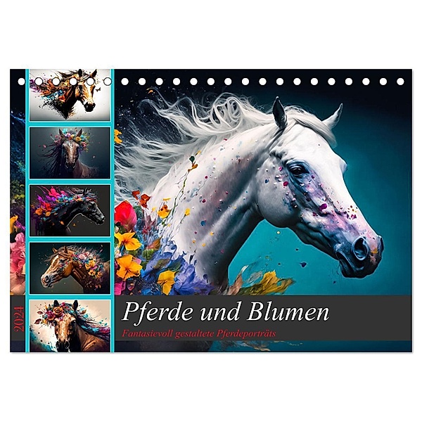 Pferde und Blumen (Tischkalender 2024 DIN A5 quer), CALVENDO Monatskalender, Dirk Meutzner