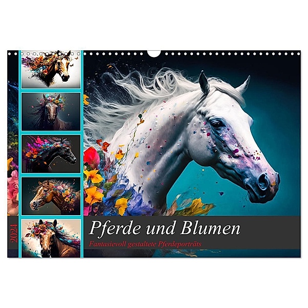 Pferde und Blumen (Wandkalender 2024 DIN A3 quer), CALVENDO Monatskalender, Dirk Meutzner