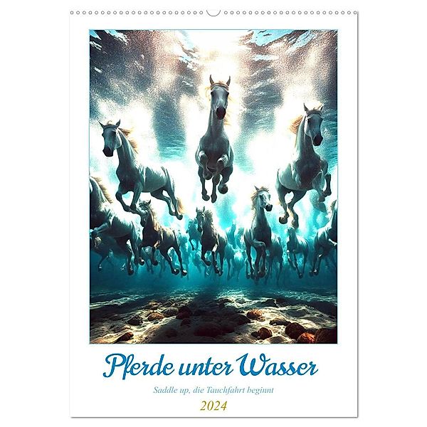 Pferde unter Wasser - Saddle up, die Tauchfahrt beginnt (Wandkalender 2024 DIN A2 hoch), CALVENDO Monatskalender, Calvendo, Marco Warstat