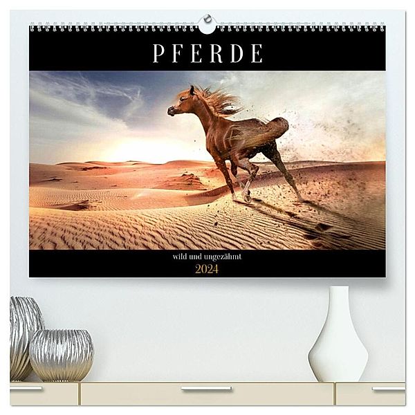 Pferde - wild und ungezähmt (hochwertiger Premium Wandkalender 2024 DIN A2 quer), Kunstdruck in Hochglanz, Renate Utz