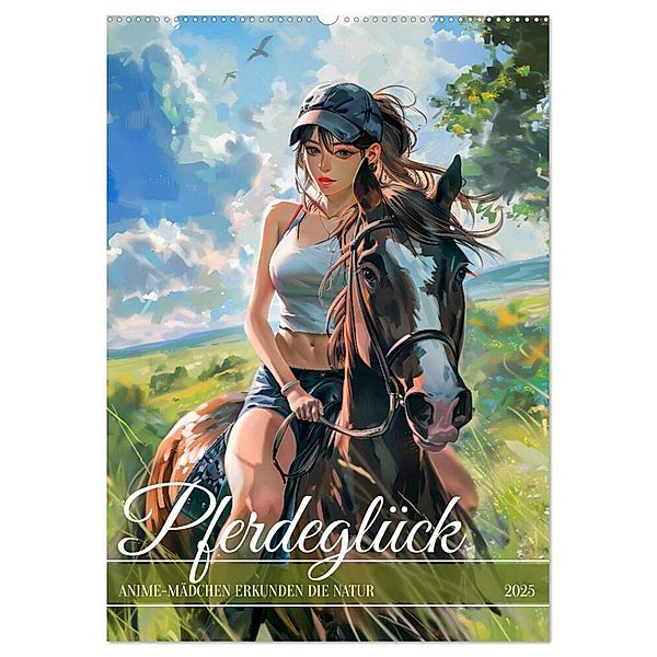 Pferdeglück - Anime-Mädchen erkunden die Natur (Wandkalender 2025 DIN A2 hoch), CALVENDO Monatskalender, Calvendo, Anja Frost
