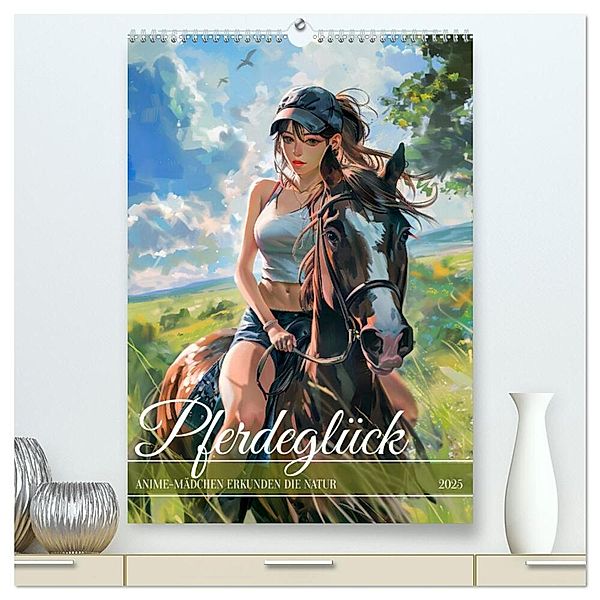 Pferdeglück - Anime-Mädchen erkunden die Natur (hochwertiger Premium Wandkalender 2025 DIN A2 hoch), Kunstdruck in Hochglanz, Calvendo, Anja Frost