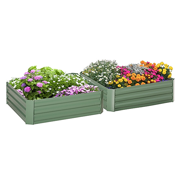 Pflanzenbeet-Set mit offenen Böden und Stahlrahmen grün (Farbe: grün)