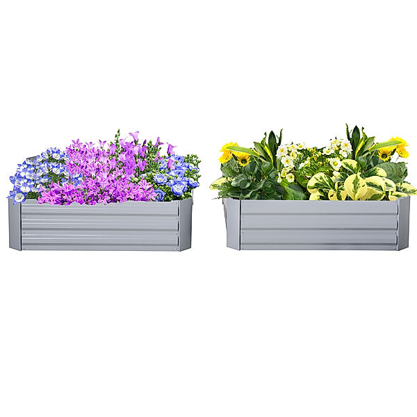 Pflanzenbeet-Set mit offenen Böden und Stahlrahmen grün (Farbe: grau)